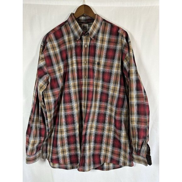 Cinch Other - CINCH MEN'S XL 100 % COTTON PLAID RED/BROWN LONG SLEEVE COLLAR WESTERN SHIRT